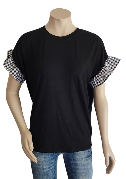 Slouchy Tee with Gingham Ruffle