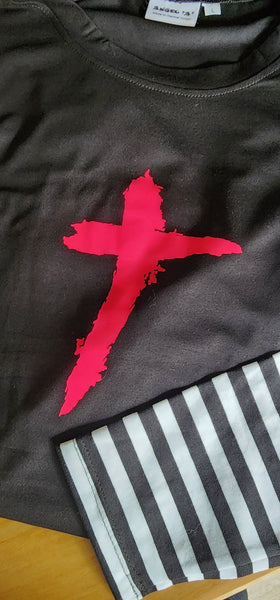 Vinyl Print Long Sleeve Stripe Tee