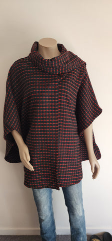 Red & Black Wool Cape with Scalf