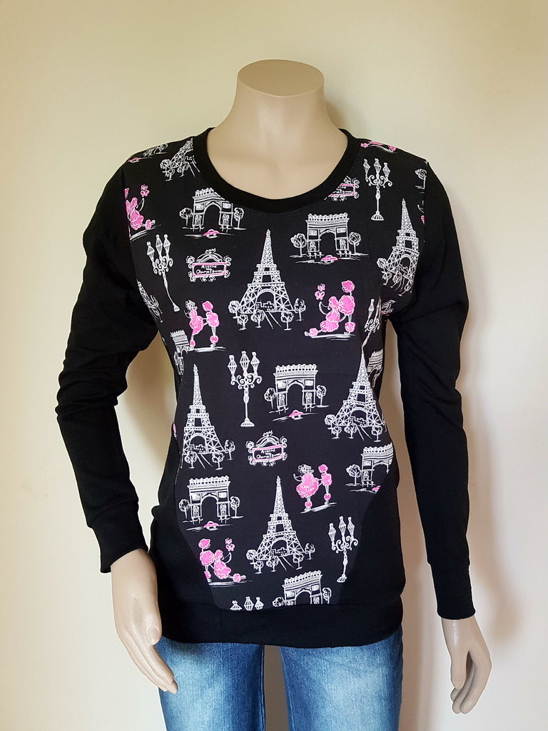 Black Merino Paris Print Jumper