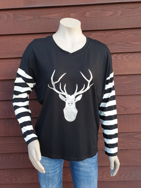 Vinyl Print Long Sleeve Stripe Tee