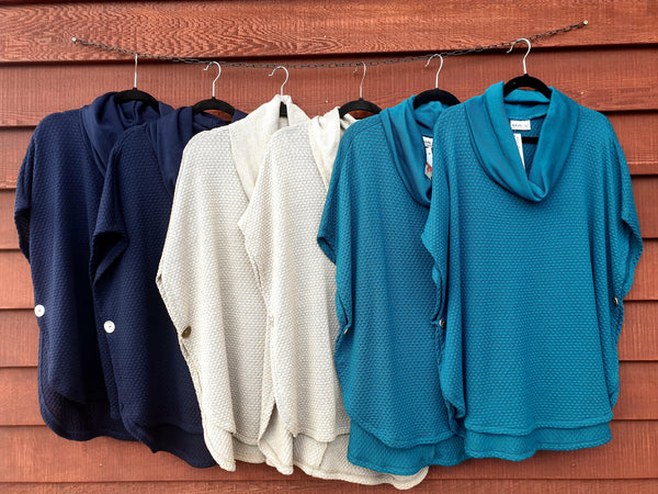 Textured  Merino Cowl Drop Neck Poncho