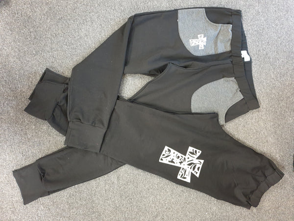 Black Grey & Silver Metalic Cross Sweat Pants