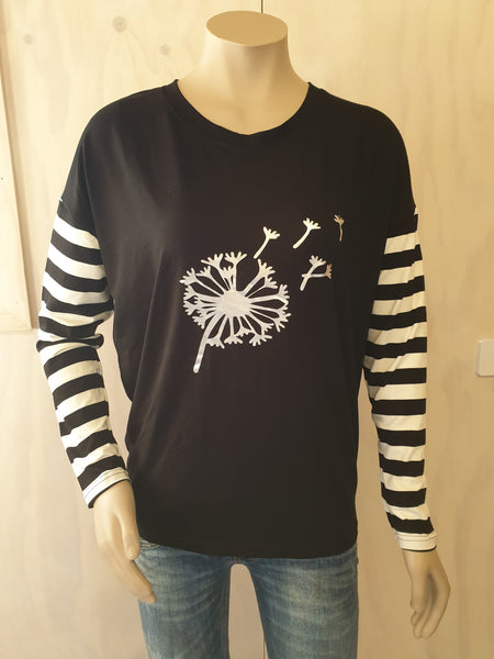 Vinyl Print Long Sleeve Stripe Tee