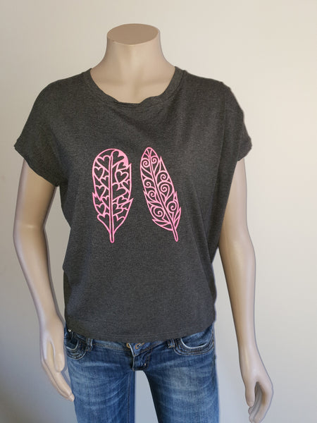 Charcoal Tee with Pink Print
