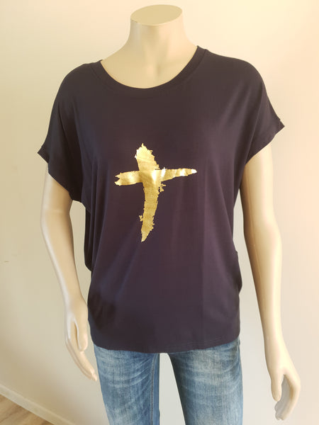 Navy with Gold Print