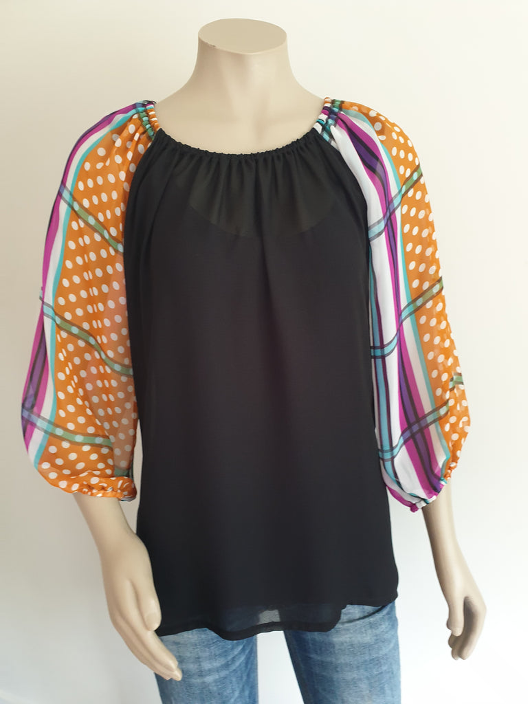 Multi Black Print Top