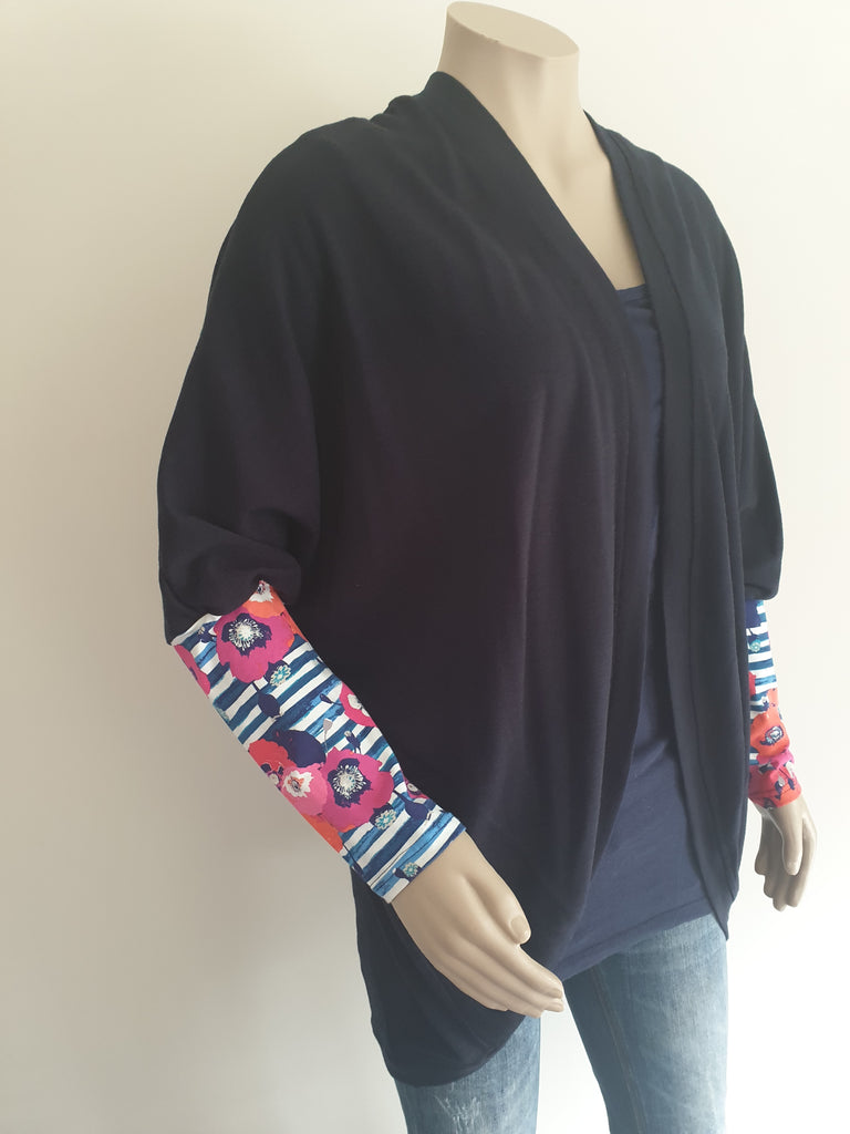 Navy Stripe Floral Print  Cardi