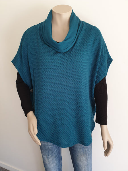 Textured  Merino Cowl Drop Neck Poncho
