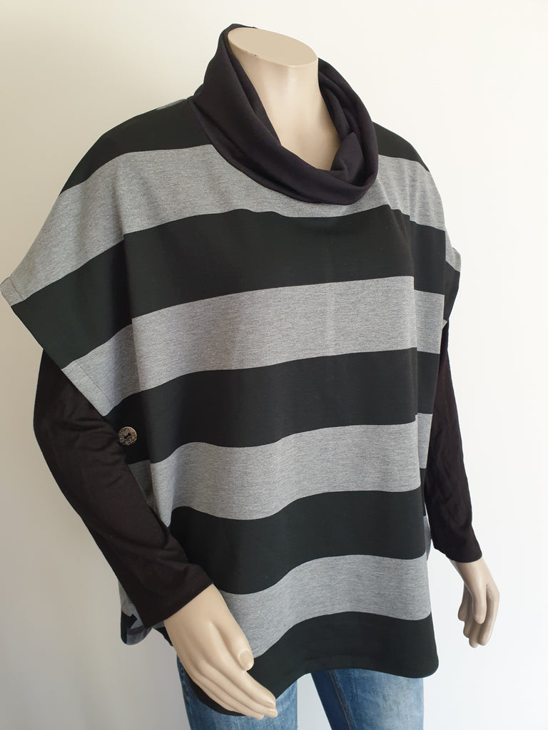Wide Stripe Ponte Cowl Neck Poncho