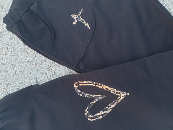 Black Leopard Print French Terry Pants