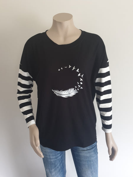 Vinyl Print Long Sleeve Stripe Tee