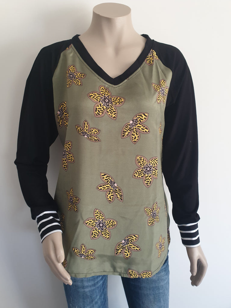 Olive Crepe  V Neck  Top