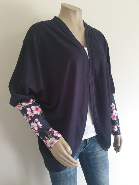 Navy Floral Sleeve Batwing Cardi