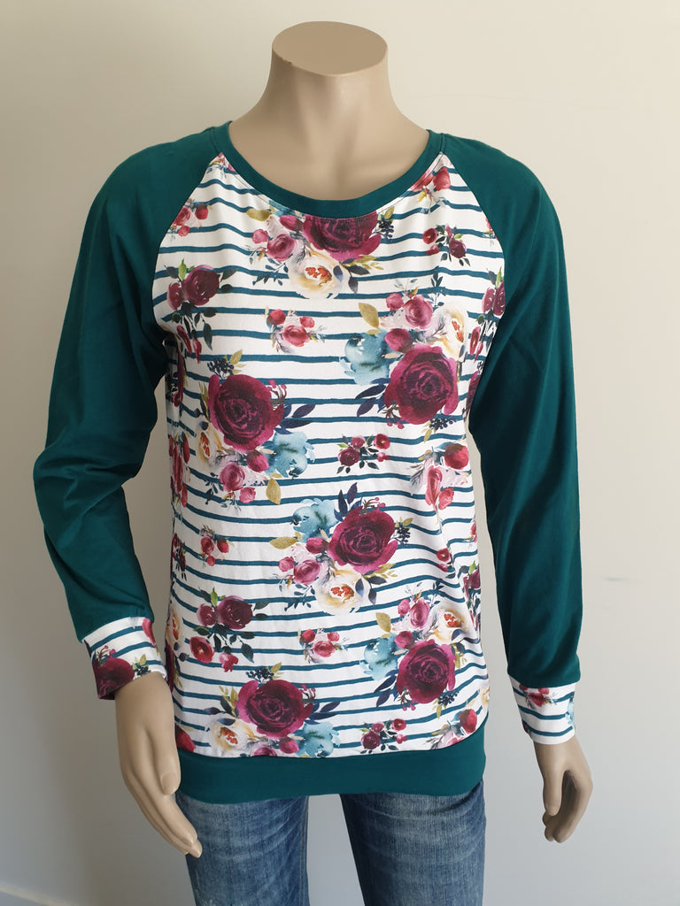 Teal Green Floral Sweatshirt