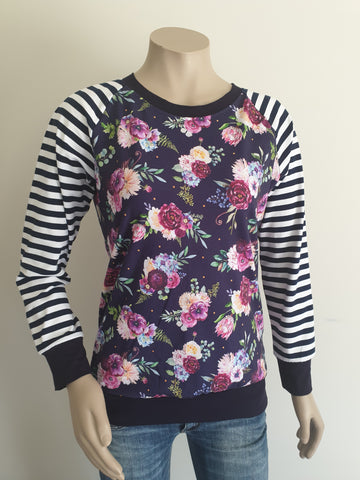 Navy Floral Stripe Top