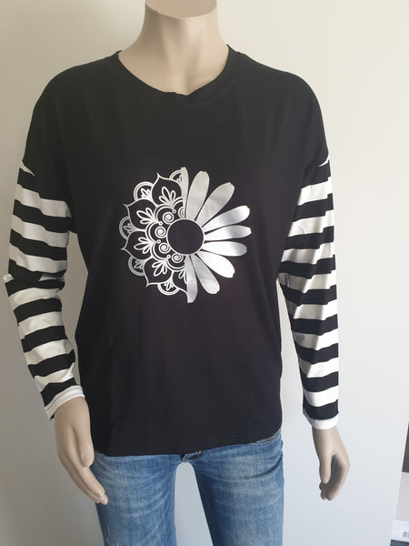Vinyl Print Long Sleeve Stripe Tee