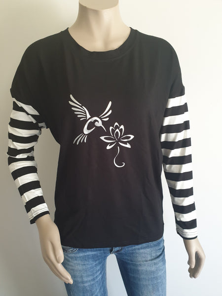 Vinyl Print Long Sleeve Stripe Tee