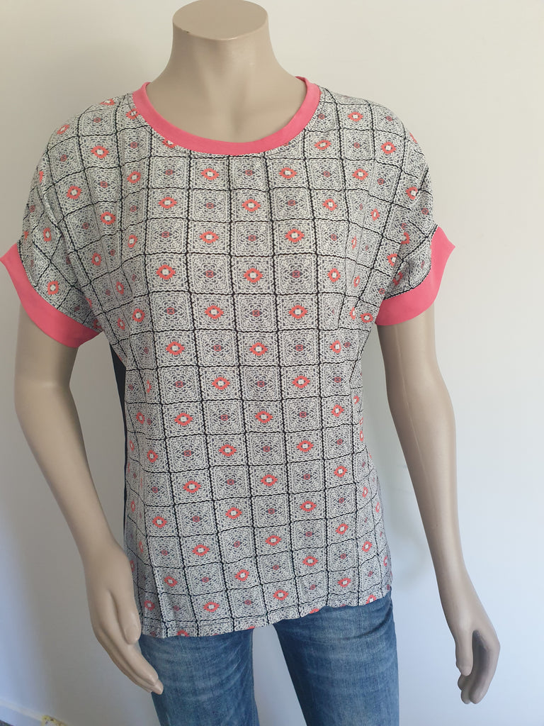 Melon & Black Squares Top