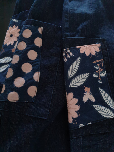 Pocket Navy Denim Long Shorts - knee lenght