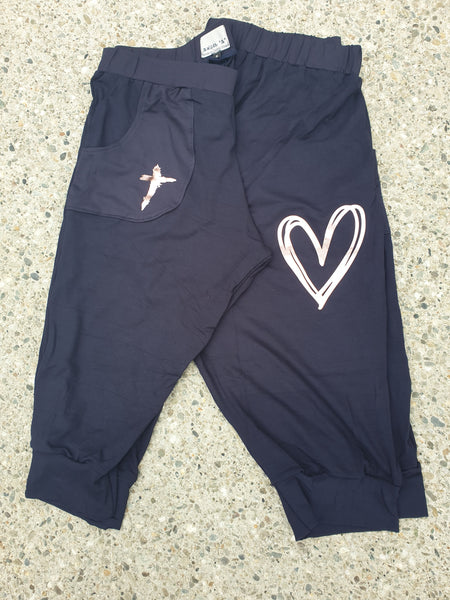 3/4 Navy Rose Gold  Print Pants