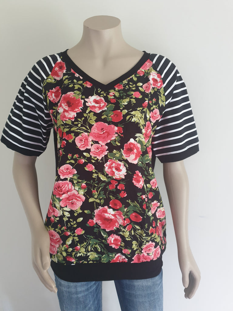 Black & Red Floral Top