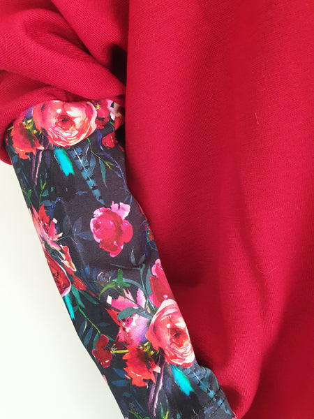 Red & Black Merino  Floral Print  Cardi