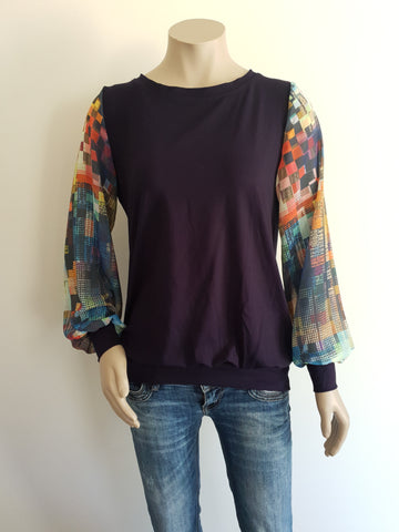 Navy - Multi Colour Print Romance Top