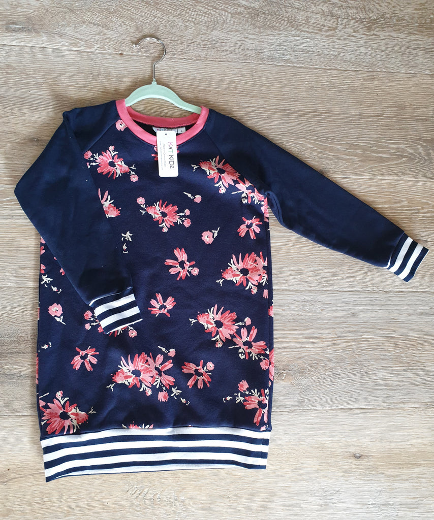 Girls Navy Floral Sweatshirt Dress