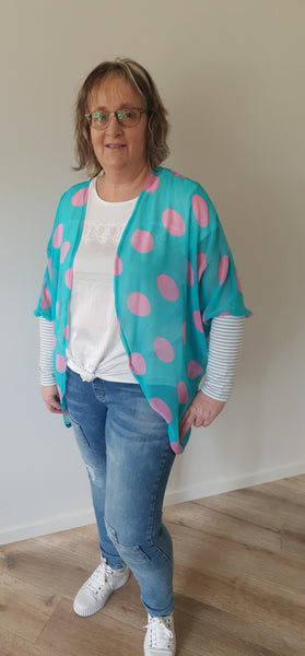 Teal & Pink  Chiffon Kimono