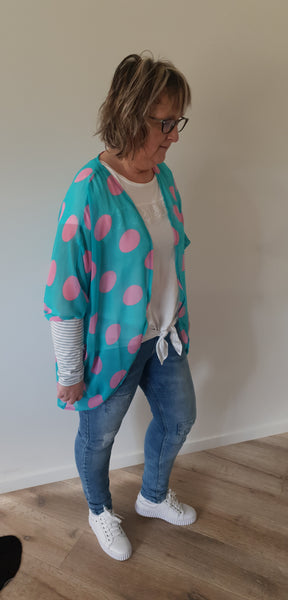 Teal & Pink  Chiffon Kimono