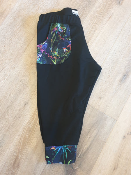 3/4 Black Midnight Floral Pants