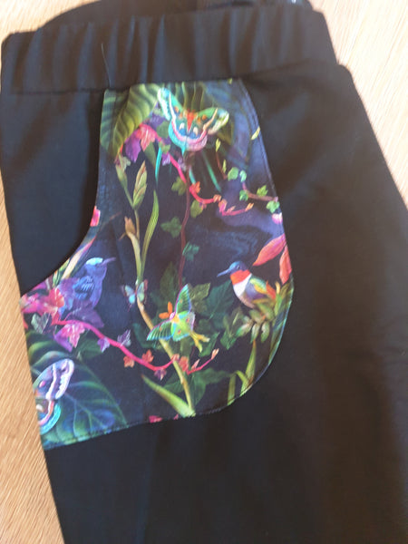 3/4 Black Midnight Floral Pants