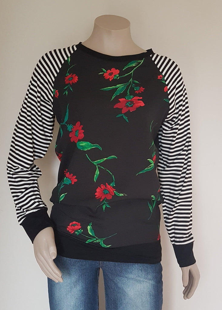 Red & Black Floral Top