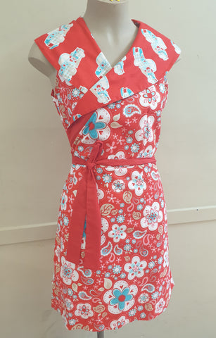 Red Print Cotton Wrap Dress