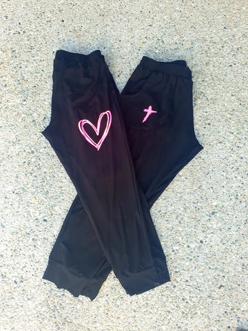 Long Pink Print Black Pants