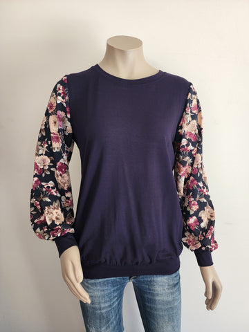 Navy - Floral Print Romance Top