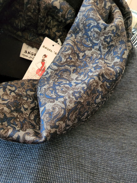 Blue / Black Ponte Cowl Neck Poncho