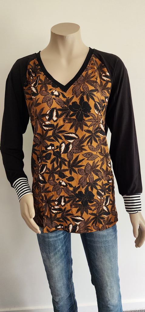 Brown Floral V Neck Top