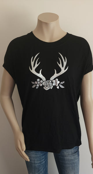 Black Tee with Silver Print