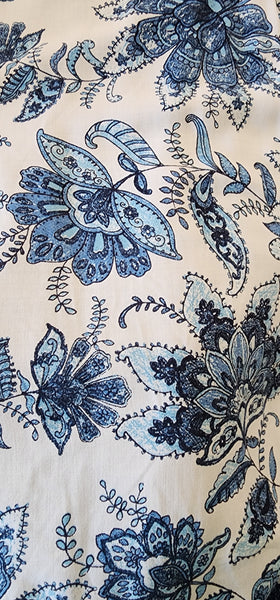 White & Navy Print Top