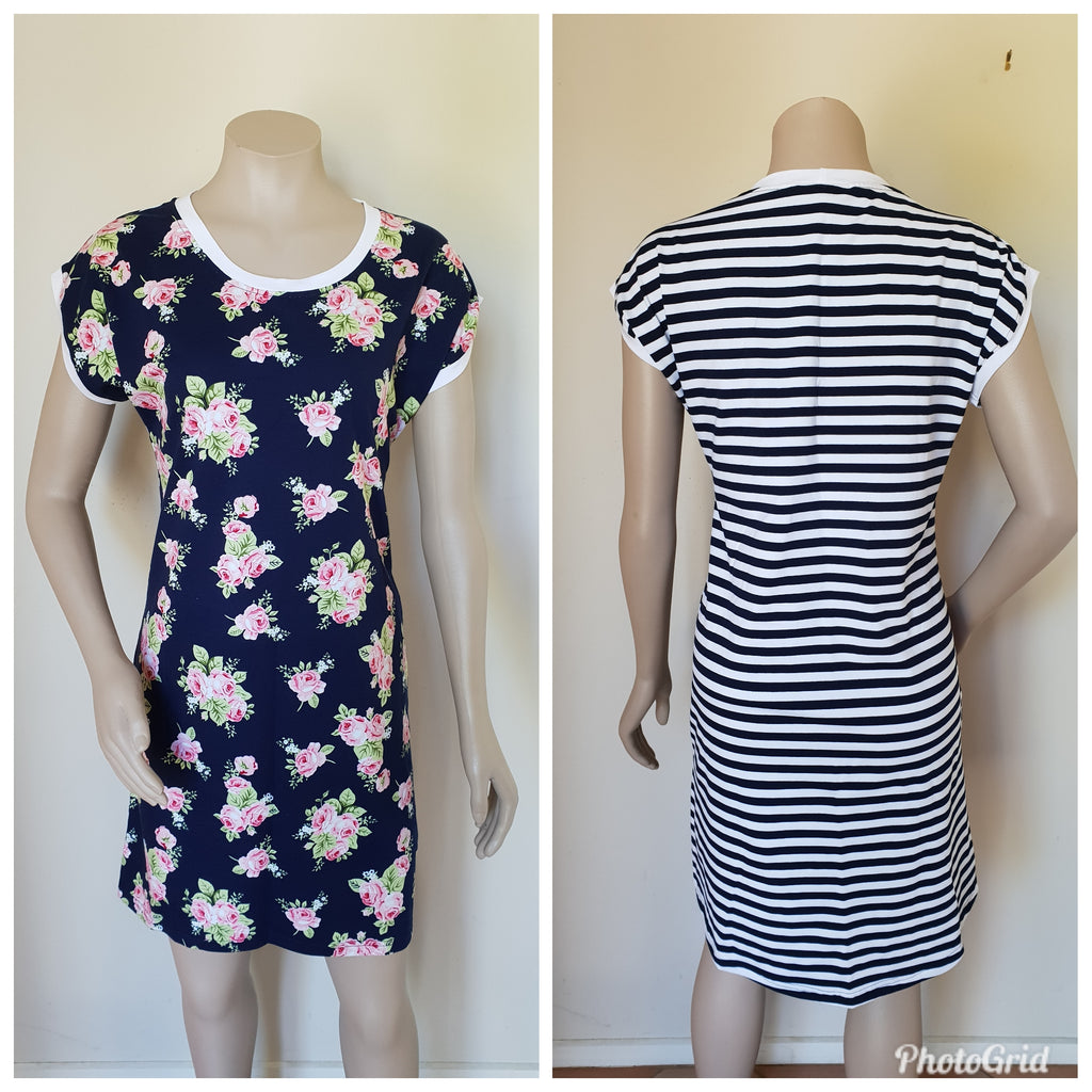 Navy Floral Stripe Dress
