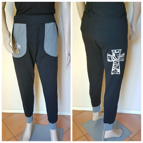 Black Grey & Silver Metalic Cross Sweat Pants