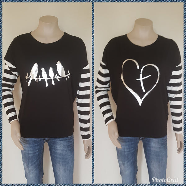 Vinyl Print Long Sleeve Stripe Tee