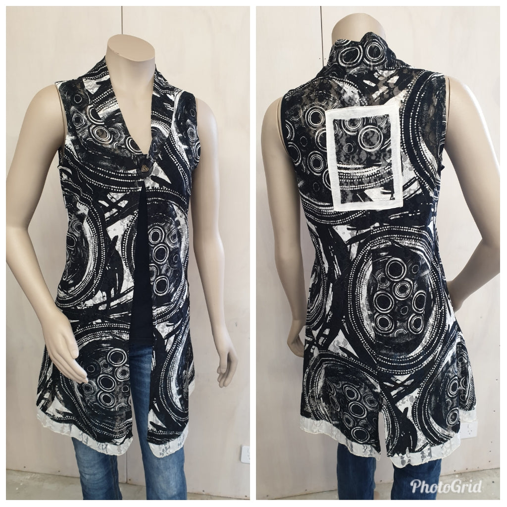 Black & Cream Mesh Longline Vest