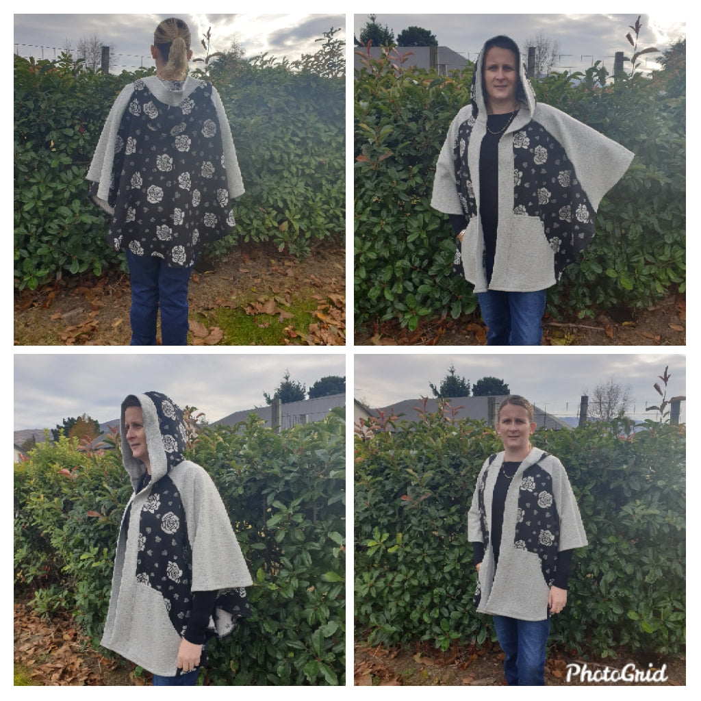 Black  & Grey Wool Merino Cape