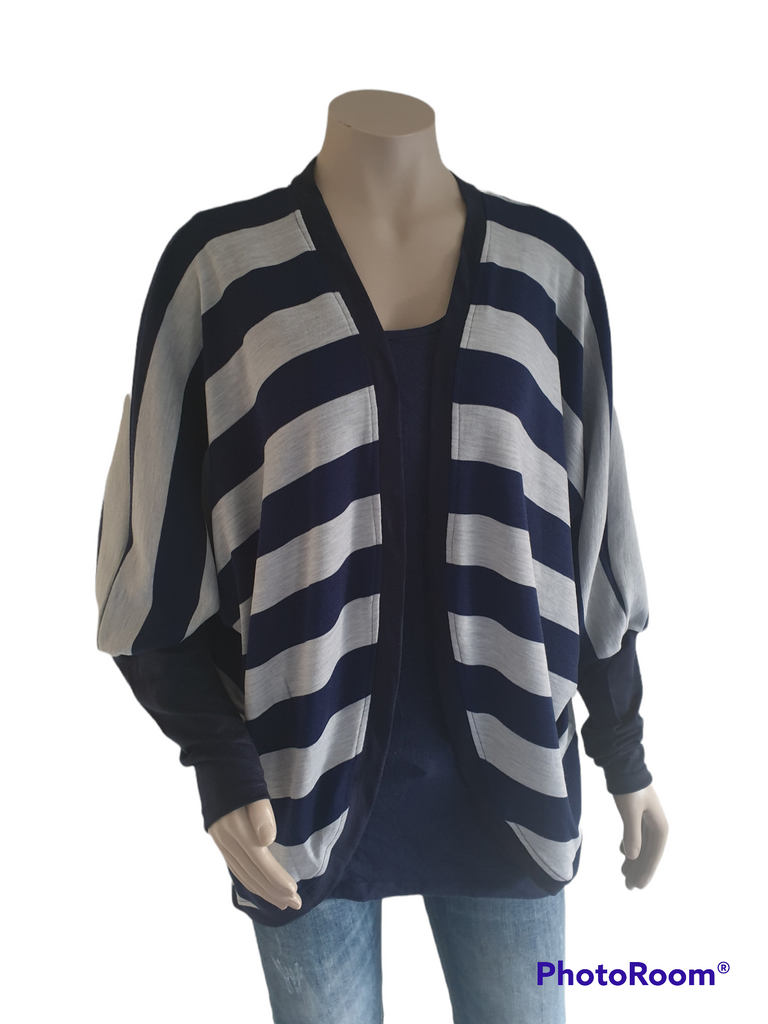 Navy & Silver Stripe Merino  Cardi