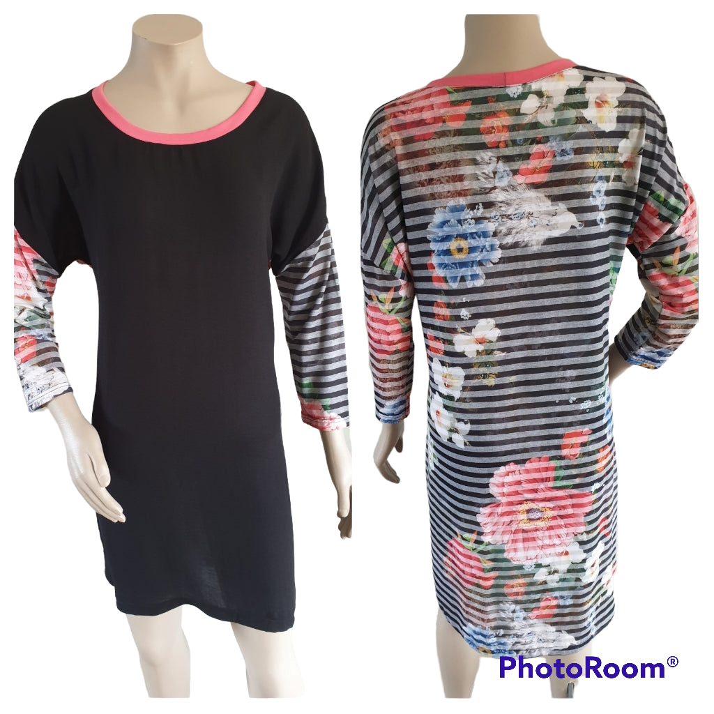 Black Stripe Floral Dress