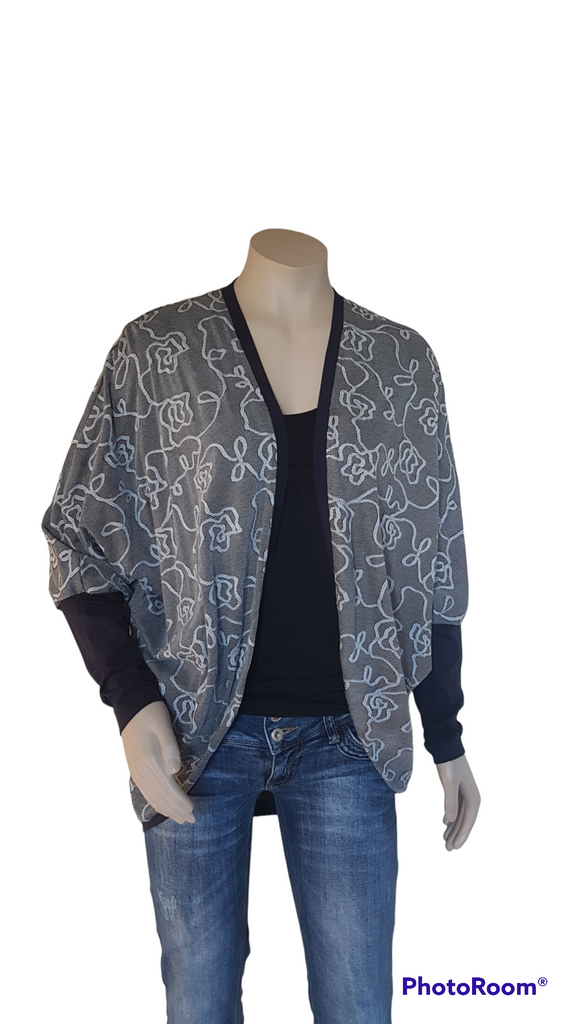 Navy Squiggle Knit Kimono