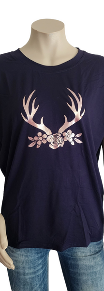 Navy / Rose Gold Print Long Sleeve Stripe Tee